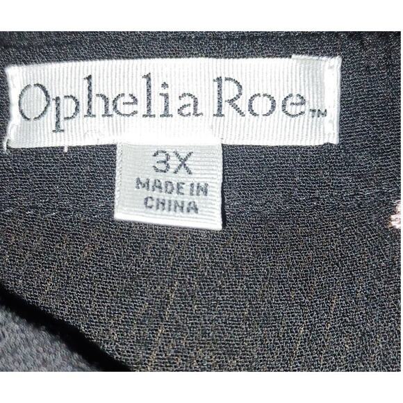 Ophelia Roe Black Button Up Tunic With Pink Roses Drawstring at waist Women's 3X - Picture 5 of 7